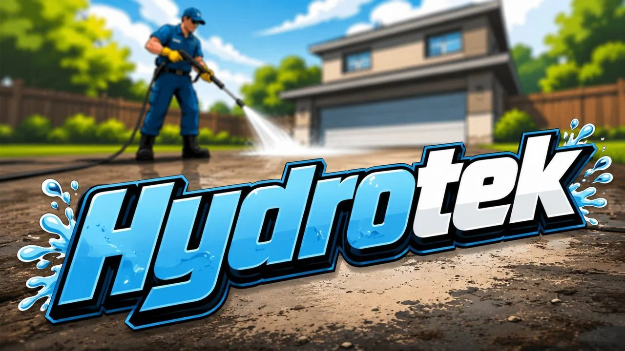 Hydrotek pressure washing a residential driveway